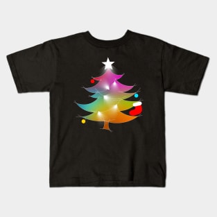 Colorful Rainbow Christmas Tree With Bright Christmas Lights Kids T-Shirt